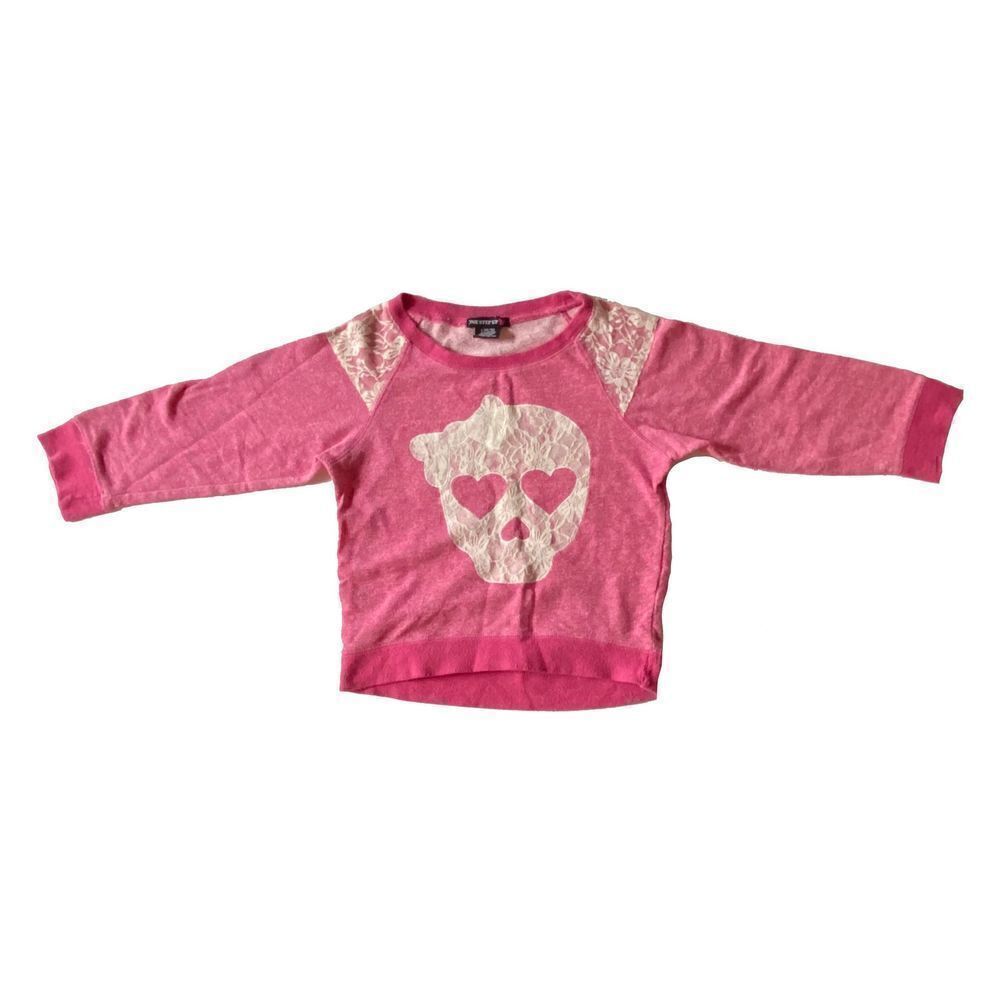 Girl’s Lace Skull Pink Pull-Over Shirt L (14-16)